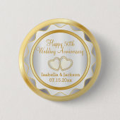 White & Gold 50th Wedding Jubileum Ronde Button 5,7 Cm (Voorkant)
