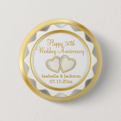 White & Gold 50th Wedding Jubileum Ronde Button 5,7 Cm (Voorkant)