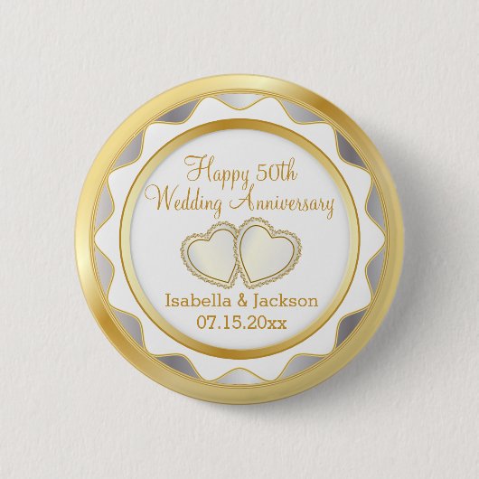 White & Gold 50th Wedding Jubileum Ronde Button 5,7 Cm (Voorkant)