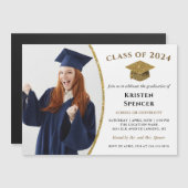 White Gold Afstuderen Foto Graduation Party Magnet (Voorkant / Achterkant)