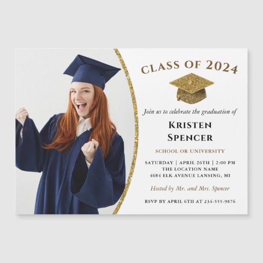 White Gold Afstuderen Foto Graduation Party Magnet (Voorkant)