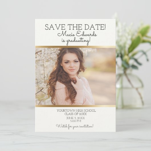 White Gold Afstuderen Save Date Photo Save The Date (Staand voorkant)