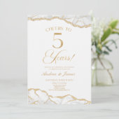 White Gold Agaat 5e bruiloft Jubileum Party Kaart (Staand voorkant)