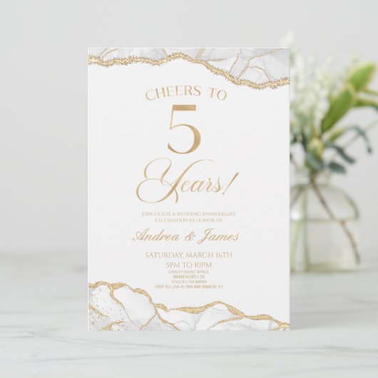 White Gold Agaat 5e bruiloft Jubileum Party Kaart (Staand voorkant)