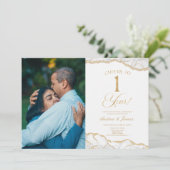 White Gold Agate 1st Wedding Anniversary Party Kaart (Staand voorkant)