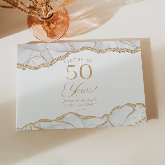 White Gold Agate 50th Wedding Anniversary Party Gastenboek