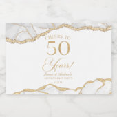White Gold Agate 50th Wedding Anniversary Party Sparkling Wijnetiket (Enkel label)