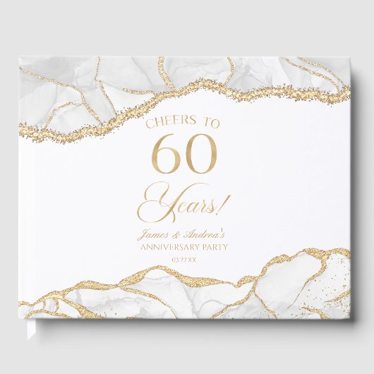White Gold Agate 60th Wedding Anniversary Party Gastenboek (Voorkant)