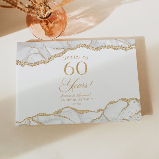 White Gold Agate 60th Wedding Anniversary Party Gastenboek