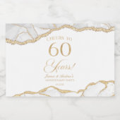 White Gold Agate 60th Wedding Anniversary Party Sparkling Wijnetiket (Enkel label)