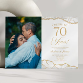 White Gold Agate 70ste bruiloft Jubileum Party Kaart