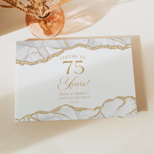White Gold Agate 75th Wedding Anniversary Party Gastenboek