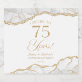 White Gold Agate 75th Wedding Anniversary Party Sparkling Wijnetiket (Enkel label)