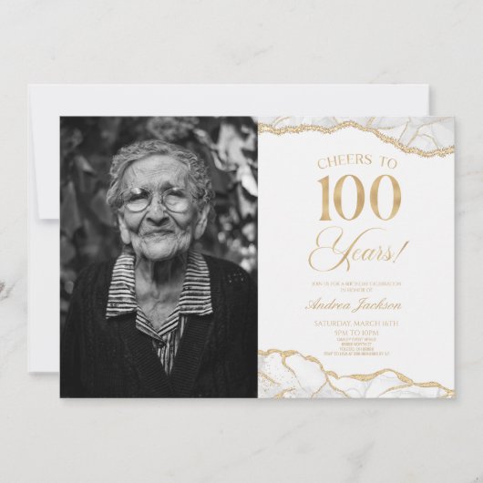 White Gold Agate Afbeelding 100ste verjaardagsfees Kaart (Voorkant)