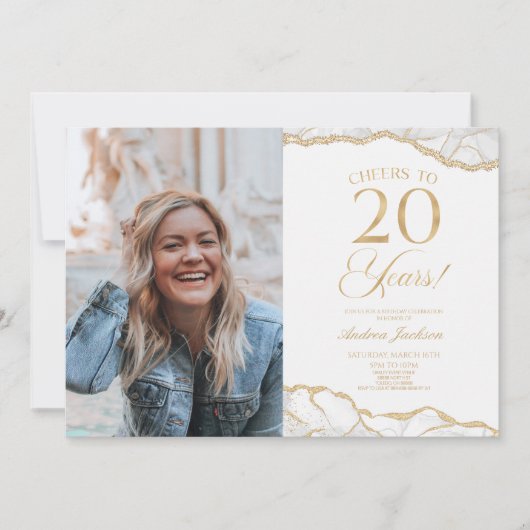 White Gold Agate Afbeelding 20e verjaardagsfeestje Kaart (Voorkant)