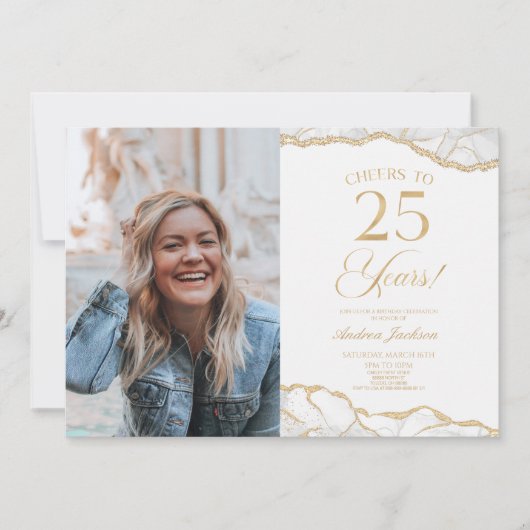 White Gold Agate Afbeelding 25e verjaardagsfeestje Kaart (Voorkant)