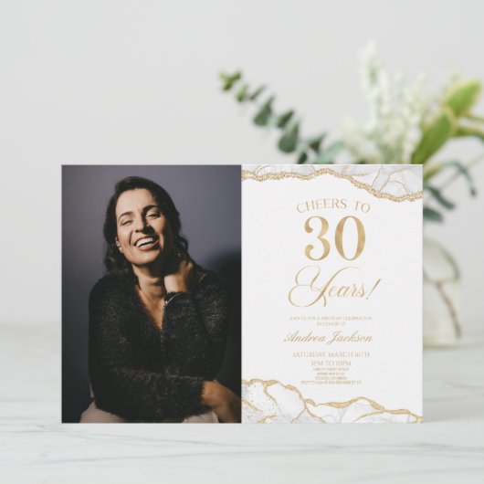 White Gold Agate Afbeelding 30e verjaardagsfeestje Kaart (Staand voorkant)