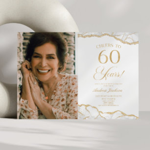 White Gold Agate Afbeelding 60e verjaardagsfeestje Kaart