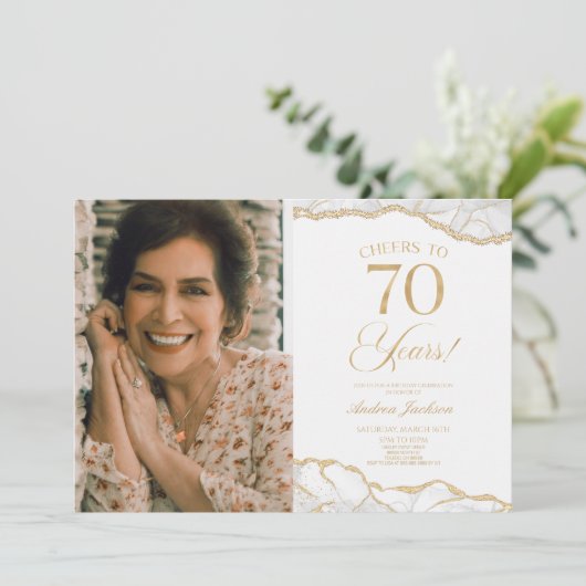 White Gold Agate Afbeelding 70e verjaardagsfeestje Kaart (Staand voorkant)