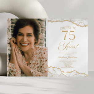 White Gold Agate Afbeelding 75e verjaardagsfeestje Kaart