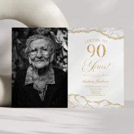 White Gold Agate Afbeelding 90e verjaardagsfeestje Kaart