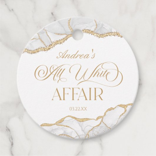White Gold Agate All White Affair Birthday Party Bedankjes Labels (Voorkant)