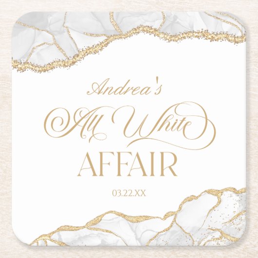 White Gold Agate All White Affair Birthday Party Kartonnen Onderzetters (Voorkant)