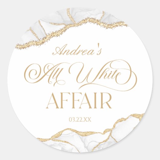 White Gold Agate All White Affair Birthday Party Ronde Sticker (Voorkant)