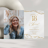 White Gold Agate Picture 18th Birthday Party Kaart