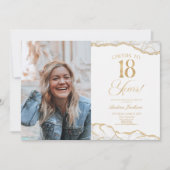 White Gold Agate Picture 18th Birthday Party Kaart (Voorkant)