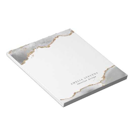 White & Gold Agate Zakelijk Notitieblok (Schuin)