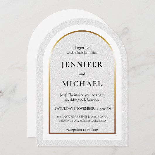 White gold and black wedding kaart (Voorkant / Achterkant)