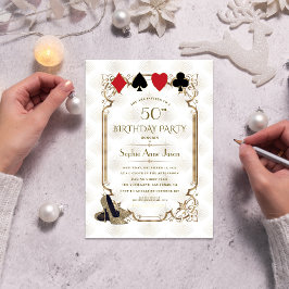 White Gold Art Deco Casino Vegas Poker Birthday Kaart