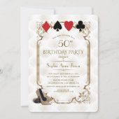 White Gold Art Deco Casino Vegas Poker Birthday Kaart (Voorkant)