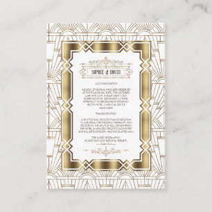 White Gold Art Deco Gatsby 1920s Wedding Details Informatiekaartje