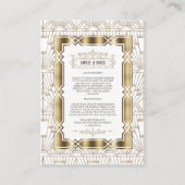 White Gold Art Deco Gatsby 1920s Wedding Details Informatiekaartje (Voorkant)