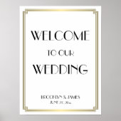 White Gold Art Deco Gatsby Wedding Reception Sign Poster (Voorkant)