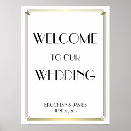 White Gold Art Deco Gatsby Wedding Reception Sign Poster