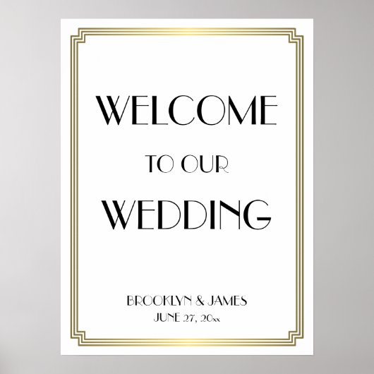 White Gold Art Deco Gatsby Wedding Reception Sign Poster (Voorkant)