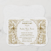 White Gold Art Deco Peacock Bachelorette Party Kaart (Voorkant / Achterkant)