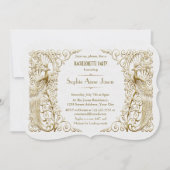 White Gold Art Deco Peacock Bachelorette Party Kaart (Voorkant)