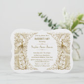 White Gold Art Deco Peacock Bachelorette Party Kaart (Staand voorkant)