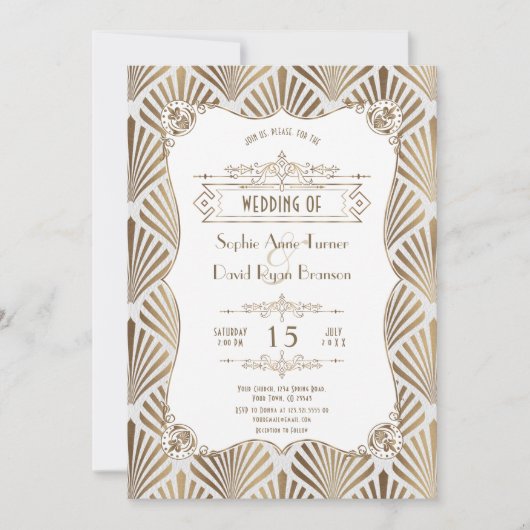 White Gold Art Deco White Gatsby Wedding 1920 Kaart (Voorkant)