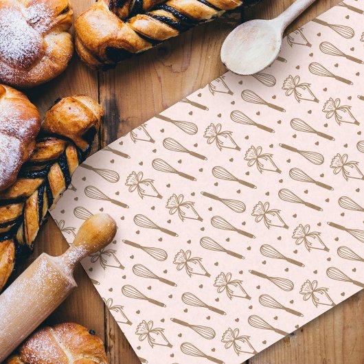 White & Gold Baking Whisk & Piping Bag Pattern Tissuepapier