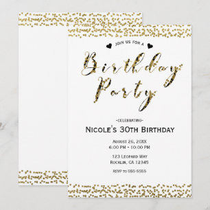 White Gold & Black Chic Modern Glam Birthday Party Kaart