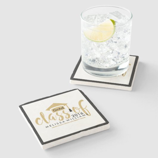 White Gold & Black Modern Class of 2016 Stenen Onderzetter (Zijkant)