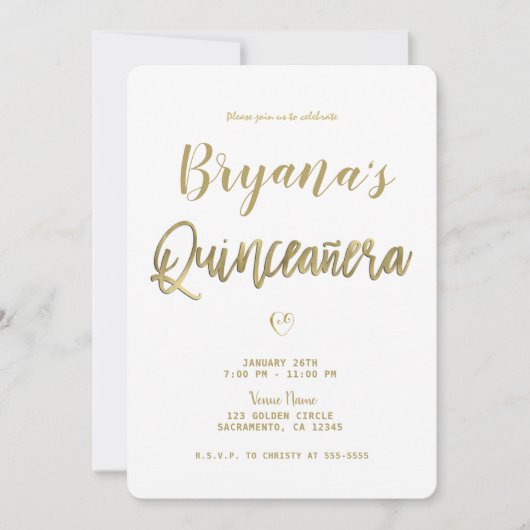 White Gold & Black Modern Minimal 15 Quinceañera Kaart (Voorkant)