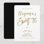 White Gold & Black Modern Minimal Chic Sweet 16 Kaart (Voorkant / Achterkant)