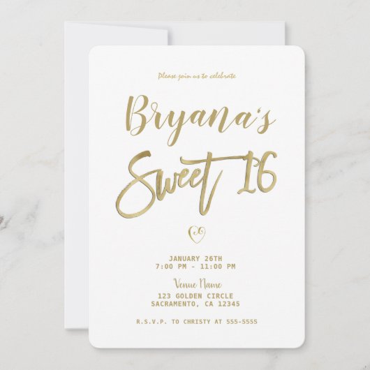 White Gold & Black Modern Minimal Chic Sweet 16 Kaart (Voorkant)