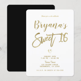 White Gold & Black Modern Minimal Chic Sweet 16 Kaart